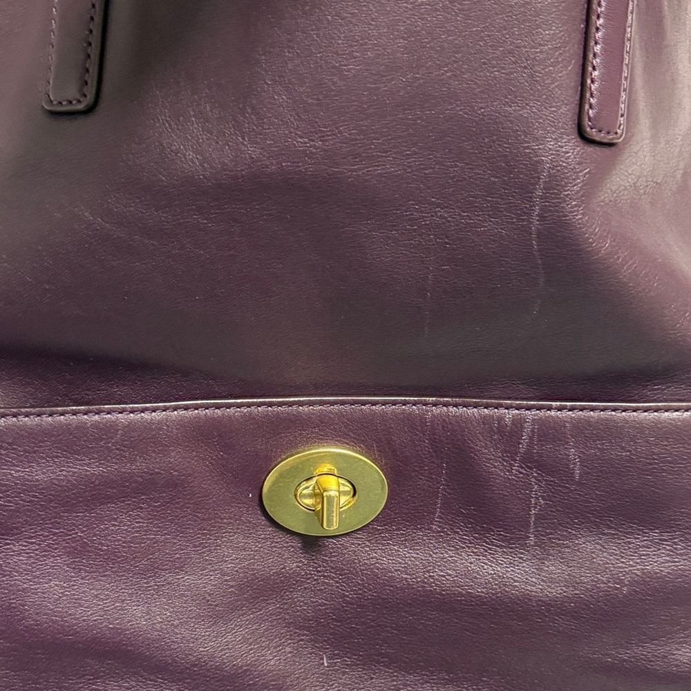 Leather Coach Tote Bag - Dark Plum - Picture 6 of 8